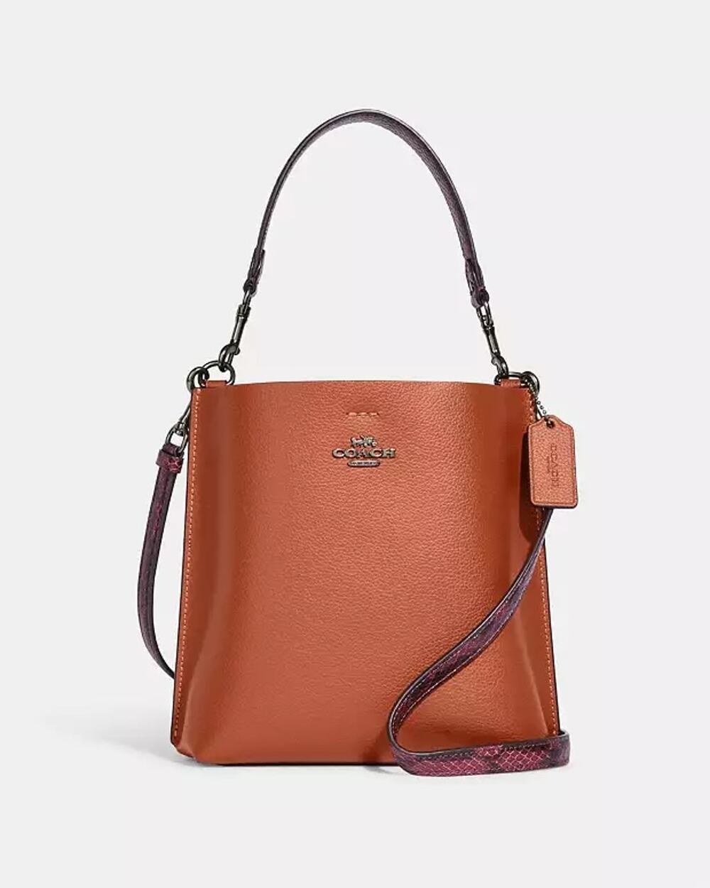 Coach Mollie Bucket Bag 22 burgundy snake-embossed handle Crossbody Saddle Brown